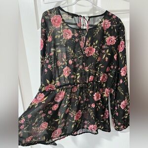 Dynamite Floral Sheer Women's Top - Black and Pink